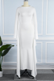 White Casual Solid Patchwork O Neck Irregular Dress Dresses