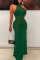 Green Sexy Solid Patchwork See-through O Neck Straight Dresses