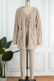 Camel Casual Solid Patchwork Cardigan Collar Long Sleeve Three Pieces