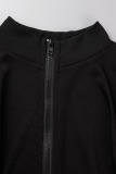 Black Casual Solid Patchwork Zipper Zipper Collar Skinny Rompers