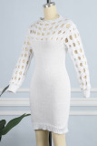 White Sexy Solid Hollowed Out Patchwork Half A Turtleneck Pencil Skirt Dresses