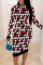 Red Black Sexy Plaid Print Patchwork O Neck Pencil Skirt Dresses
