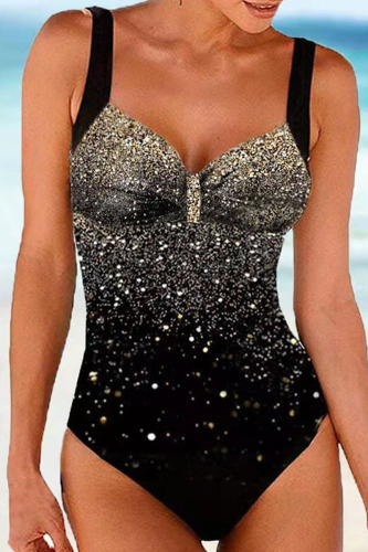 Black Sexy Print Patchwork Swimwears
