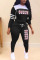 Black Casual Print Patchwork O Neck Long Sleeve Two Pieces