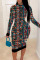 Colour Sexy Plaid Print Patchwork O Neck Pencil Skirt Dresses