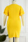 Yellow Casual Solid Patchwork O Neck One Step Skirt Plus Size Dresses