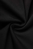 Black Casual Solid Patchwork Zipper Zipper Collar Skinny Rompers