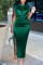 Green Fashion Sexy Solid Slit Fold Half A Turtleneck Evening Dress