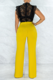 Yellow Street Solid Patchwork Boot Cut High Waist Speaker Solid Color Bottoms