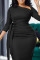 Black Elegant Solid Patchwork Fold Oblique Collar One Step Skirt Dresses