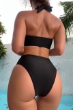 Rose Red Sexy Solid Bandage Patchwork Backless Swimwears