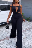Black Sexy Solid Hollowed Out Regular Jumpsuits
