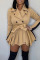 Green Casual Solid Patchwork With Belt Turn-back Collar Straight Dresses