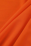 Tangerine Red Sexy Solid Hollowed Out Patchwork Spaghetti Strap One Step Skirt Dresses