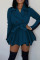 Blue Casual Solid Patchwork With Belt Turn-back Collar Straight Dresses