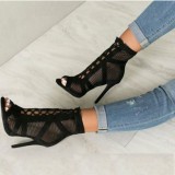 Black Casual Hollowed Out Patchwork Frenulum Fish Mouth Out Door Shoes (Heel Height 4.33in)