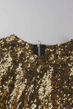 Champagne Sexy Solid Sequins Patchwork O Neck Long Sleeve Two Pieces