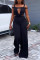 Black Sexy Solid Hollowed Out Regular Jumpsuits