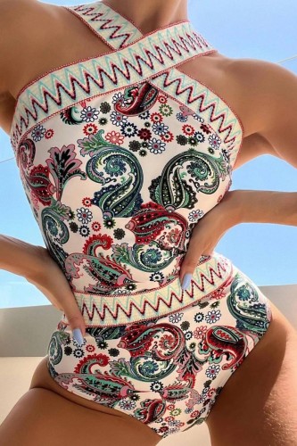 Milky Sexy Print Patchwork Backless Swimwears (With Paddings)