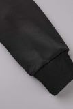 Black Casual Street Print Patchwork Buckle Cardigan Collar Outerwear