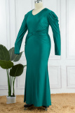 Green Sexy Formal Solid Patchwork V Neck Long Sleeve Plus Size Dresses