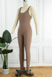 Khaki Sexy Casual Solid Backless U Neck Skinny Jumpsuits