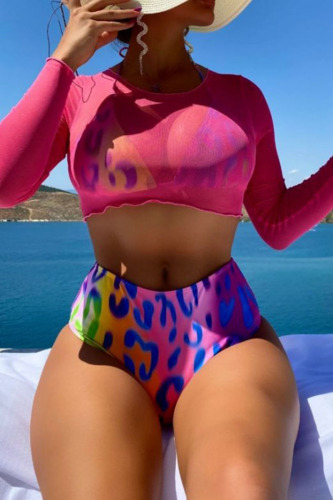 Rose Red Sexy Print Patchwork 3 Piece Sets