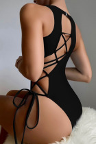 Black Sexy Solid Bandage Hollowed Out Patchwork Swimwears