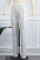 Silver Casual Patchwork Sequins Regular High Waist Pencil Patchwork Trousers