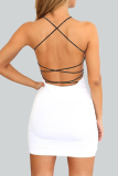 Pink Fashion Solid Backless Pullovers Halter Wrapped Skirt Dresses