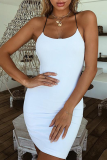 White Fashion Solid Backless Pullovers Halter Wrapped Skirt Dresses