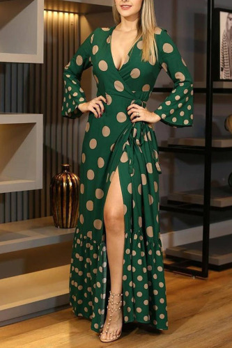 Green Casual Print Patchwork V Neck Straight Dresses