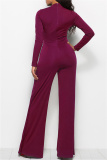 Red Fashion Casual Solid Basic Regular Jumpsuits