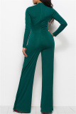 Ink Green Fashion Casual Solid Basic Regular Jumpsuits