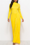Yellow Fashion Casual Solid Basic Regular Jumpsuits