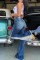 Dark Blue Casual Patchwork Ripped High Waist Regular Denim Jeans