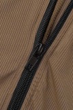 Grey Casual Solid Patchwork Zipper Collar Skinny Romper