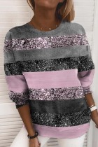 Pink Casual Striped Print Patchwork O Neck Tops