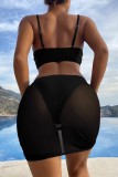 Black Sexy Solid Patchwork Backless Three Piece Sets (With Paddings)
