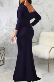 Purple Street Solid Patchwork One Shoulder Trumpet Mermaid Dresses