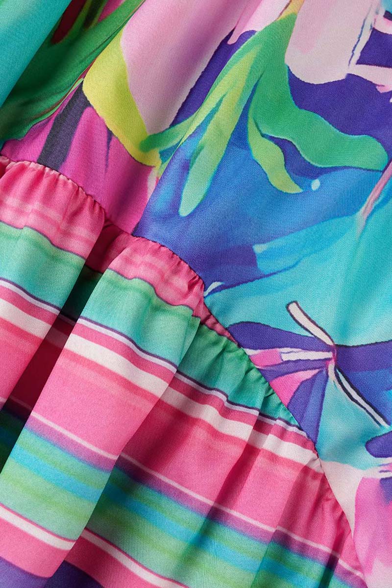 Wholesale Multicolor Casual Print Patchwork V Neck Long Sleeve Dresses ...