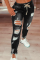 Grey Casual Patchwork Ripped High Waist Skinny Denim