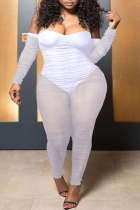 White Sexy Solid Patchwork See-through Fold Spaghetti Strap Plus Size Jumpsuits