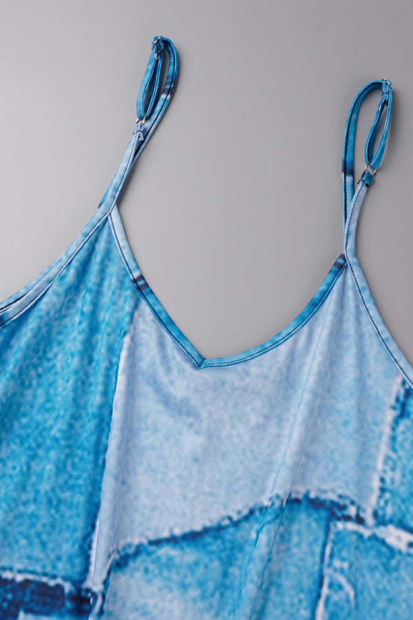 Spaghetti Strap Simple Dress with Slit Ink Blue Plus Size