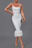 White Sexy Solid Patchwork Backless Spaghetti Strap Long Dress Dresses