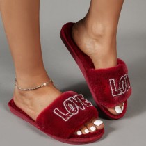 Burgundy Casual Living Letter Hot Drill Round Keep Warm Comfortable Shoes