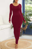 Burgundy Sexy Solid Solid Color O Neck One Step Skirt Dresses