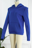 Blue Casual Basic Hooded Collar Tops