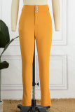 Black Casual Solid Buttons Regular High Waist Conventional Solid Color Trousers