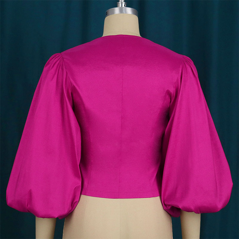 Elegant Print Patchwork Buckle V Neck Tops(3 colors)